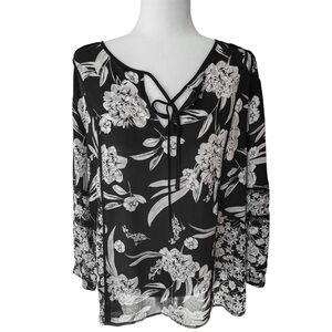 Karl Lagerfeld Floral Crochet Sleeve Blouse